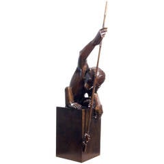 "Chimpanzé à la Grenouille" Modern Bronze Sculpture by Olivier Couteaux