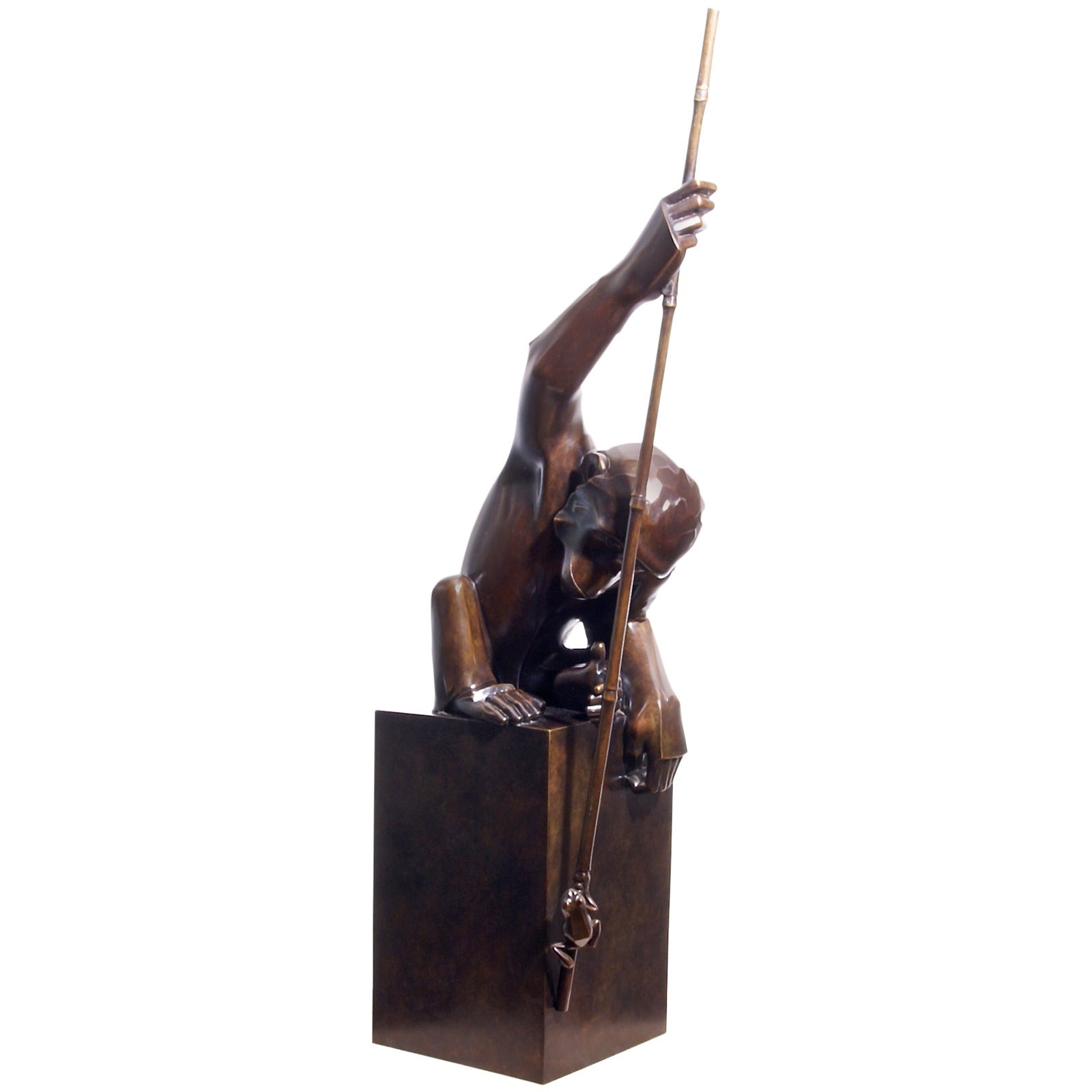 "Chimpanzé à la Grenouille" Modern Bronze Sculpture by Olivier Couteaux For Sale
