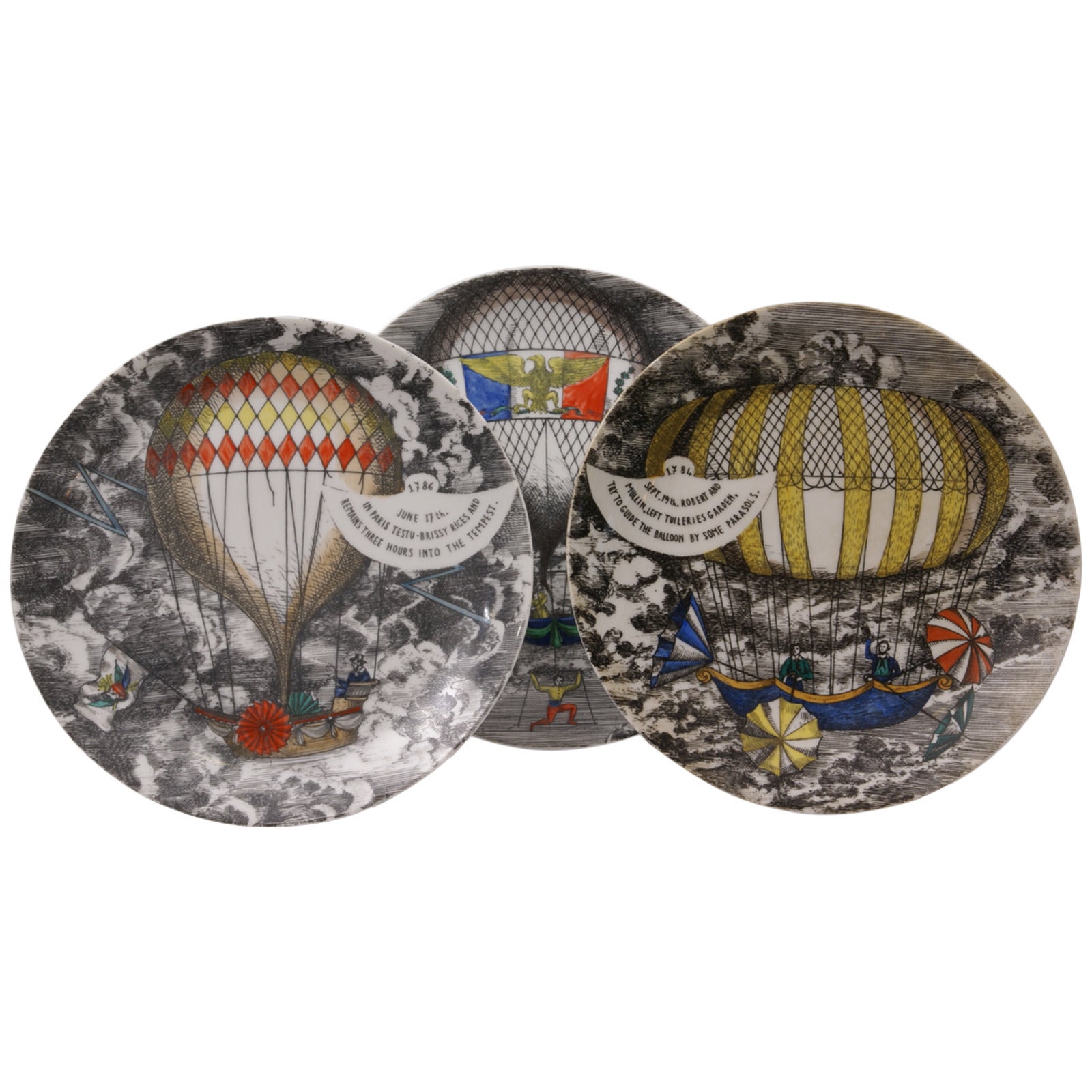 Set of Three Fornasetti "Mongolfiere" Plates, 1955