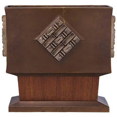 Art Deco Bronze and Wood Vase by Paul Ami Bonifas