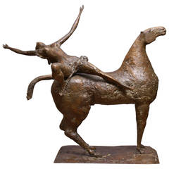 Retro "Rider" Large Bronze Sculpture by Jacques Barman 1977