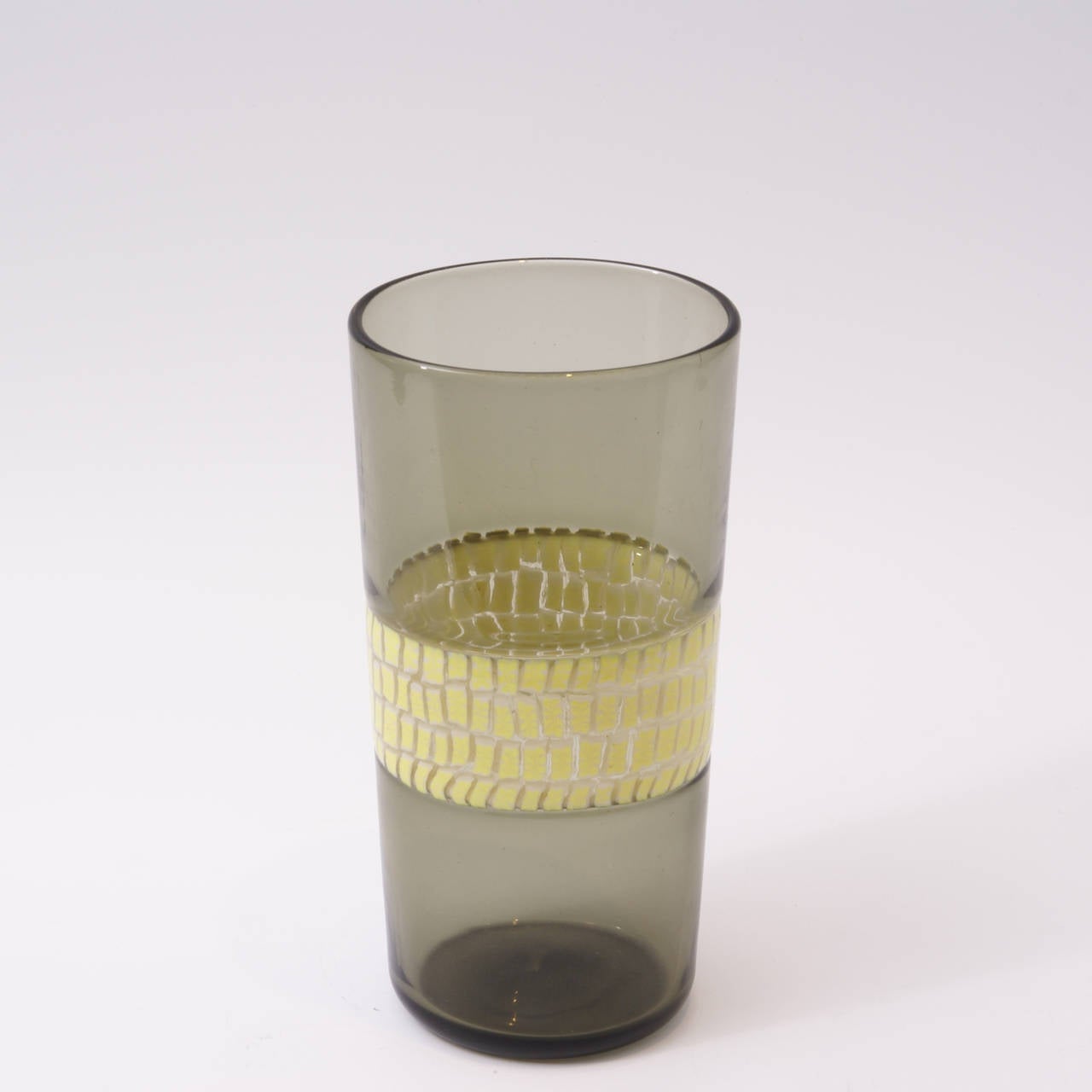 Light brown glass vase with yellow 