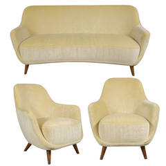 Mid-Century Sofa and Two Armchairs by Theo Ruth