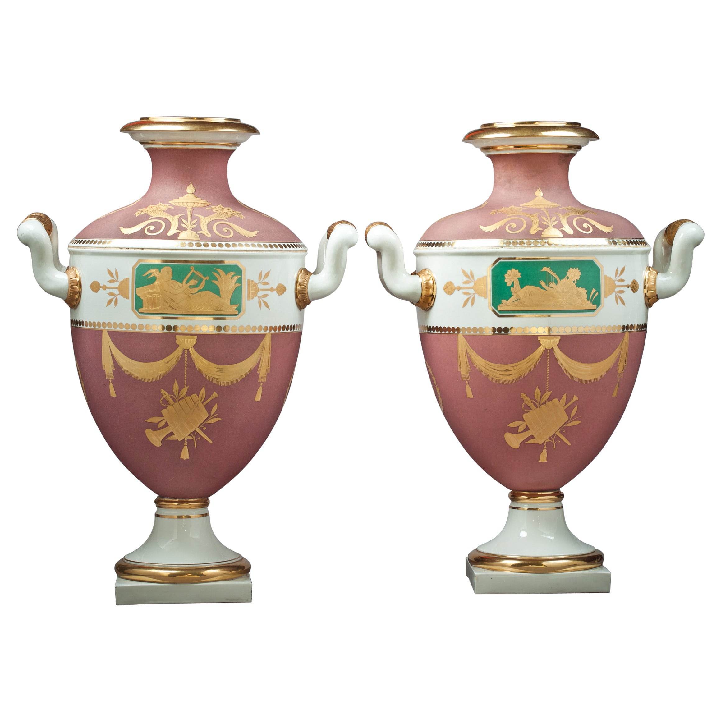 Pair of Nymphenburg Porcelain Amphora Vases, circa 1920