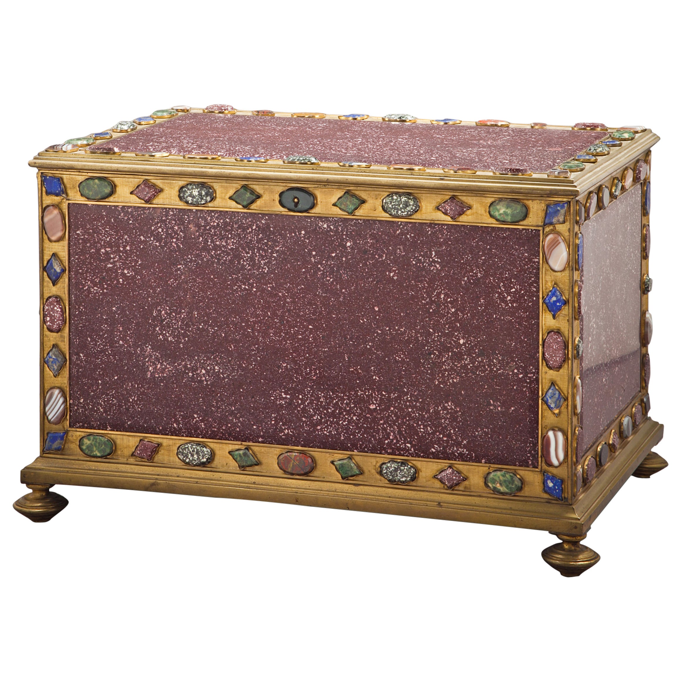 Large Italian Bronze Mounted Porphyry Casket, 19th Century For Sale