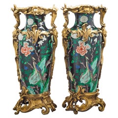 Pair of Bronze Mounted Famille Noire Vases, circa 1850