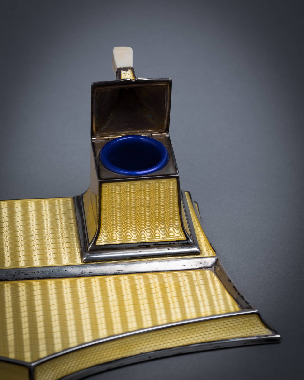 French silver and yellow enamel inkstand, circa 1920.

 