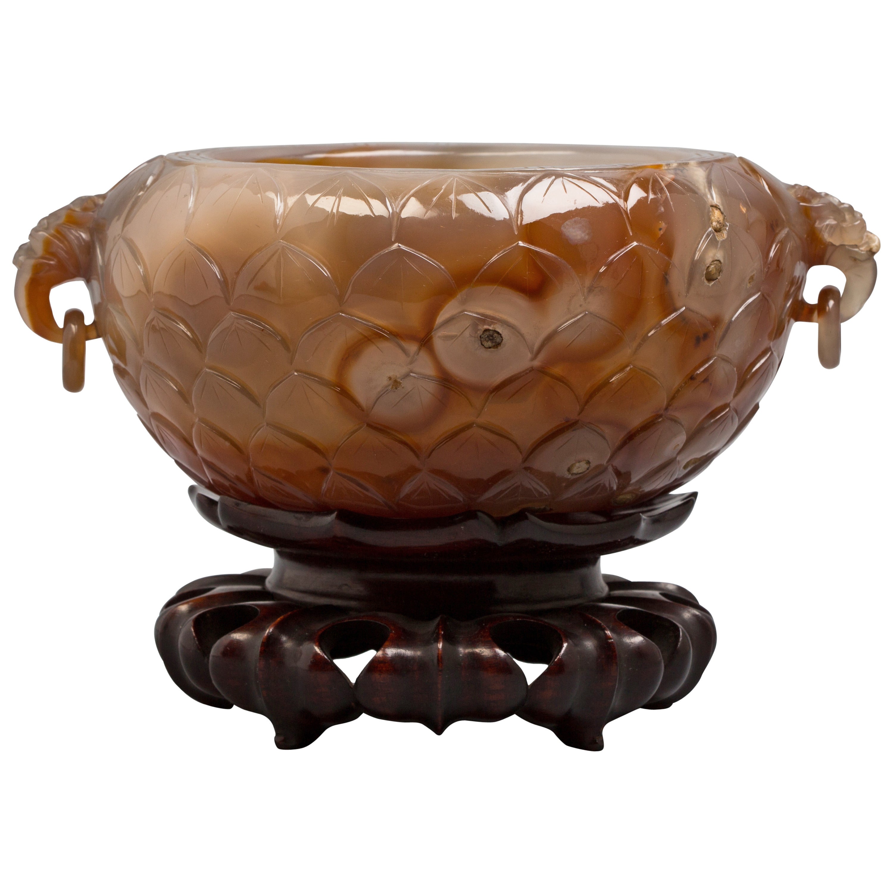 Chinese Carved Agate Bowl on Stand, 18th Century