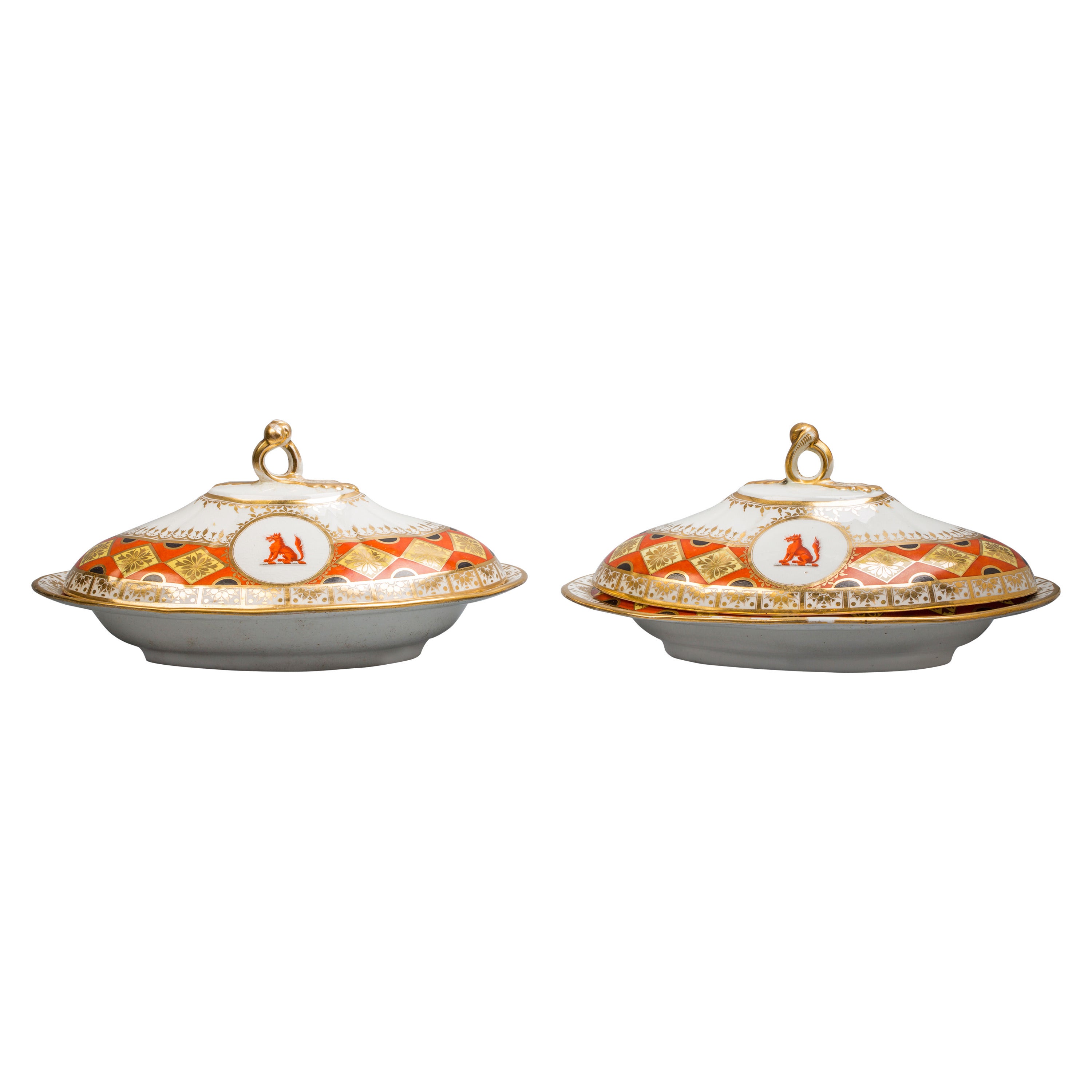 Pair of Chamberlain Worcester Covered Entree Dishes, circa 1820