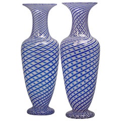 Antique Pair of French 'Latticino' Glass Vases, circa 1880