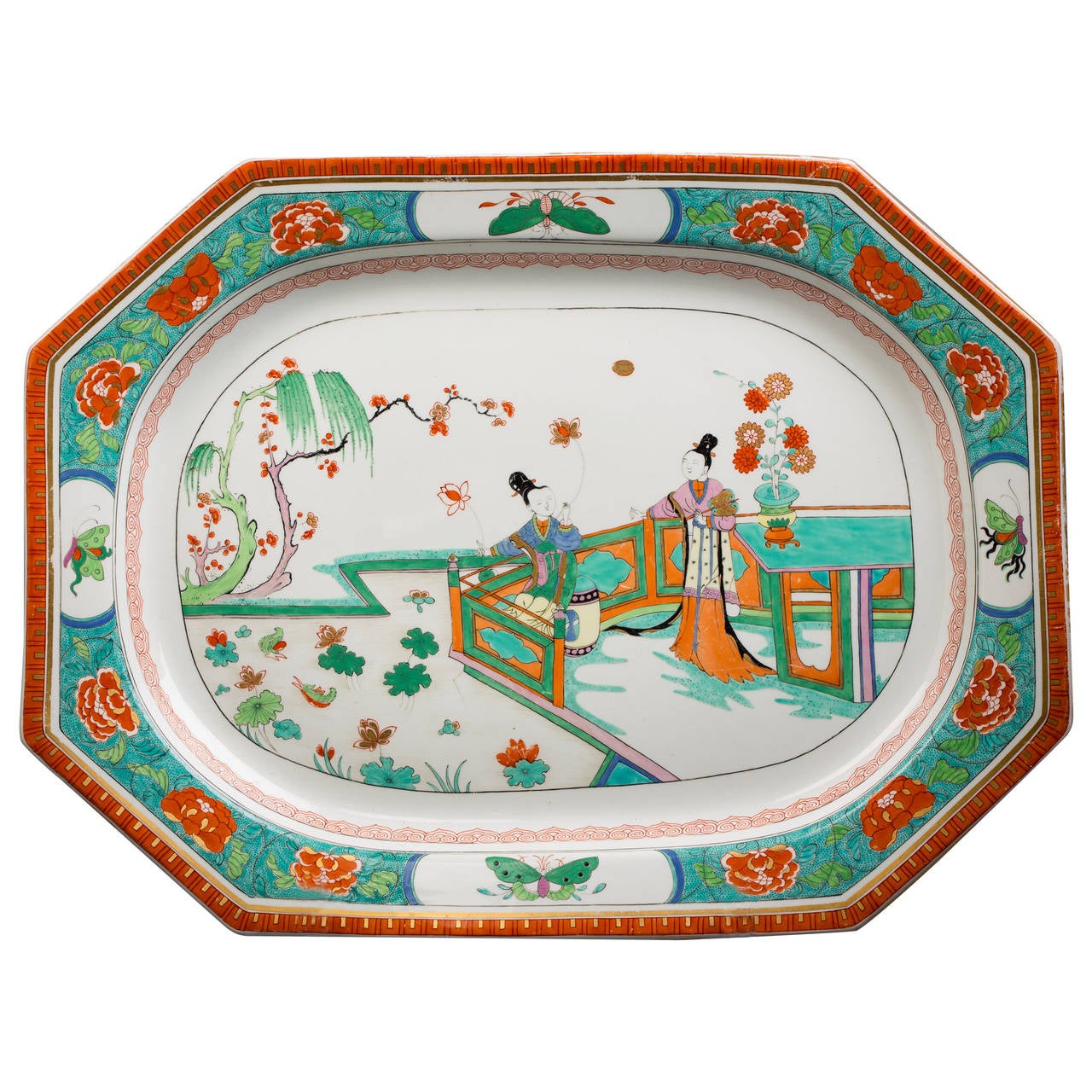 Large English Porcelain Serving Tray, Worcester, circa 1815 For Sale at