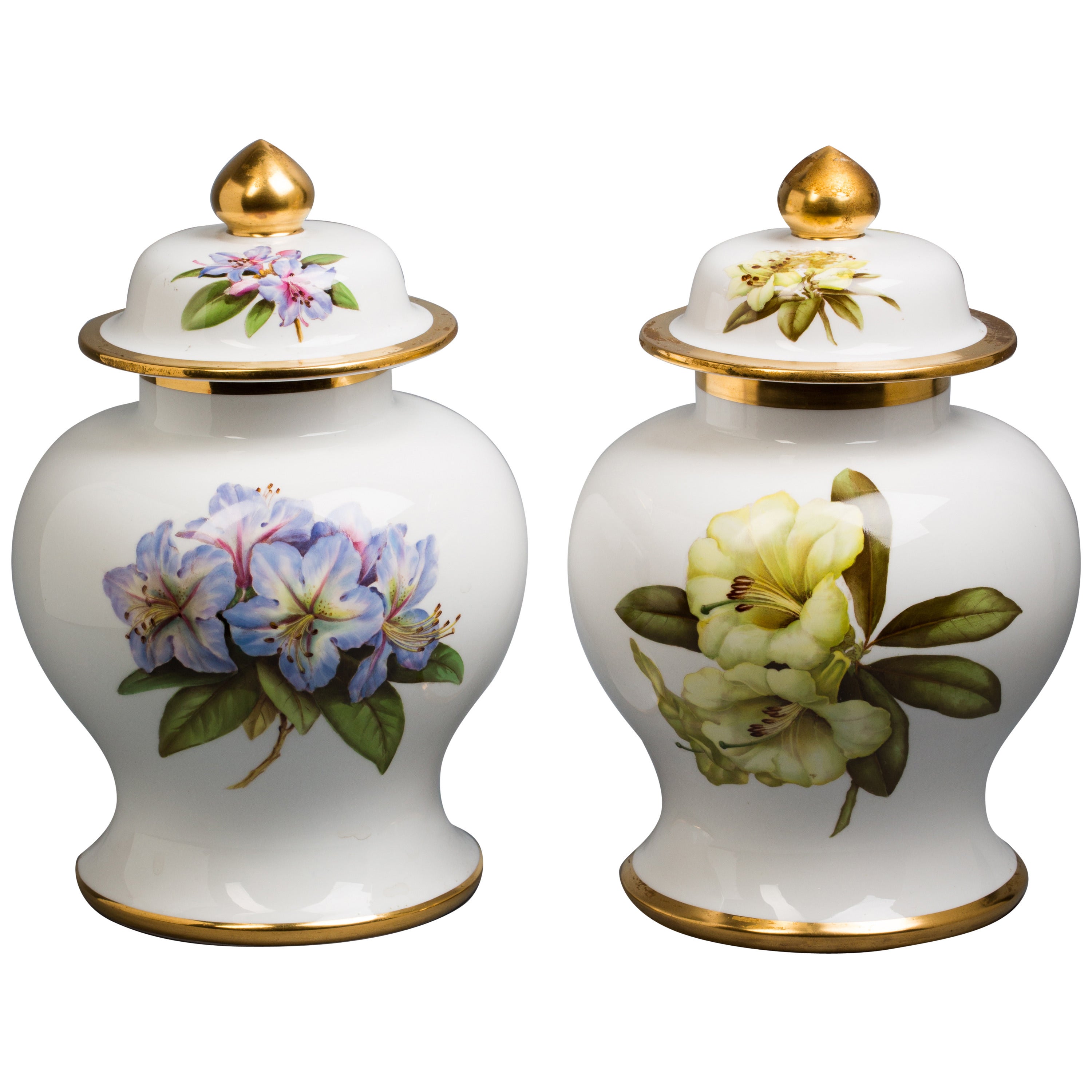 Pair of English Porcelain Covered Urns, Spode Copeland, circa 1950 For Sale