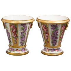 Antique Pair of Paris Porcelain Cachepots and Stands, circa 1820