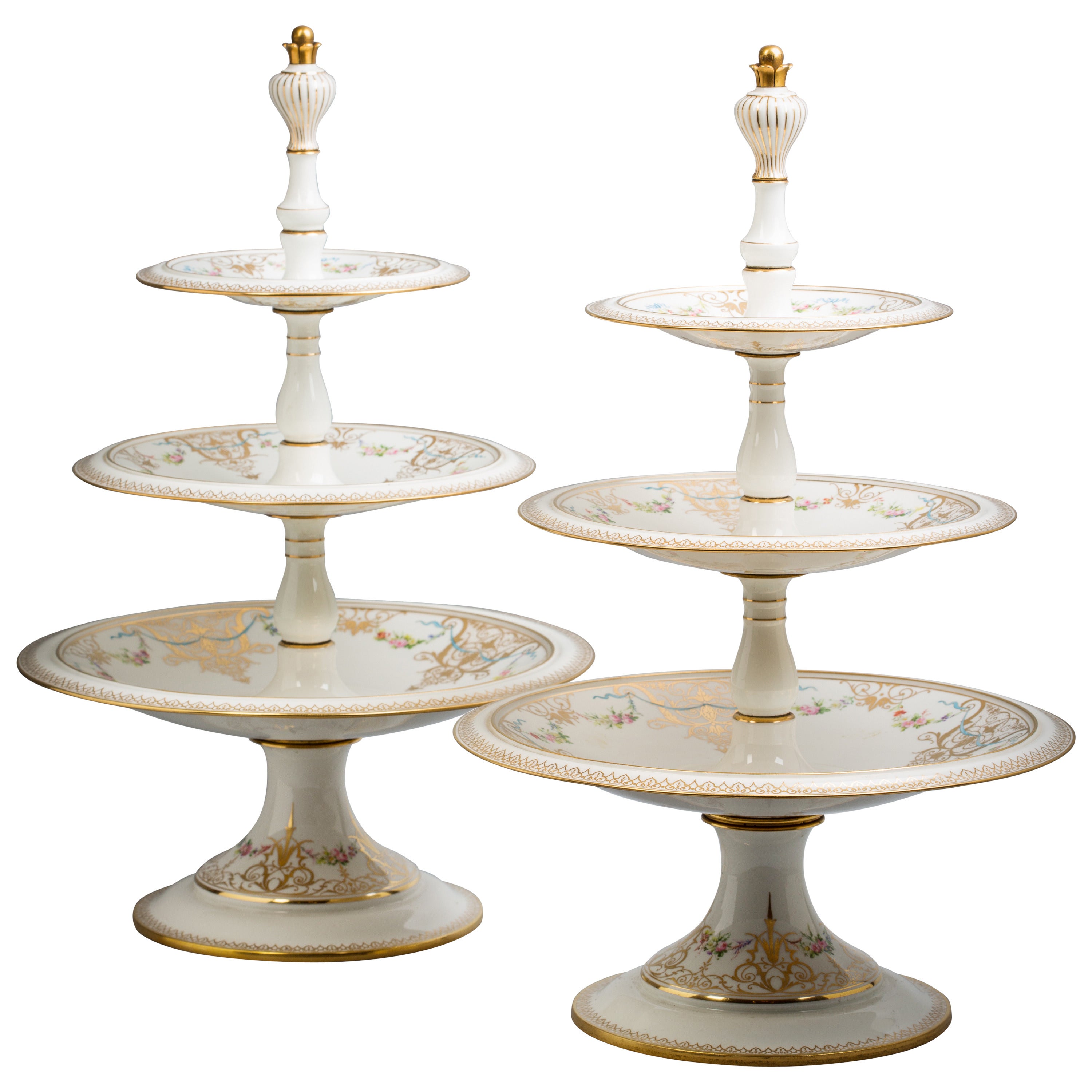 Pair of French Sèvres Porcelain Three-Tier Compote, circa 1851