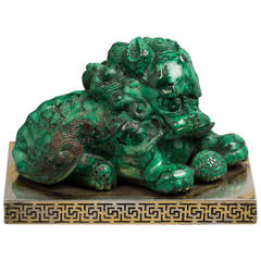 Silver Mounted Chinese Malachite Foo Dog, circa 1800 4