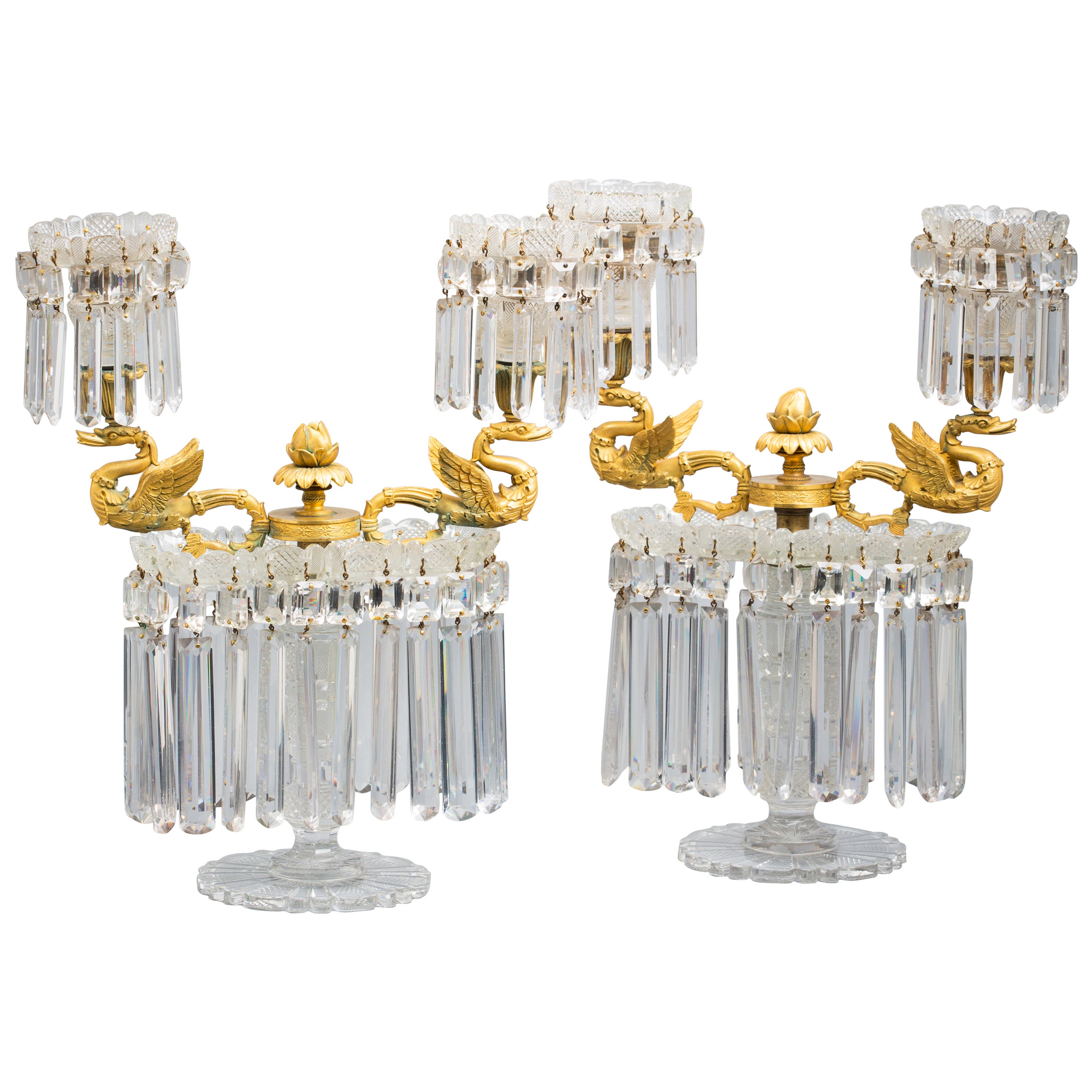 Pair of English Bronze and Crystal Candelabra Lustres, John Blades, circa 1820