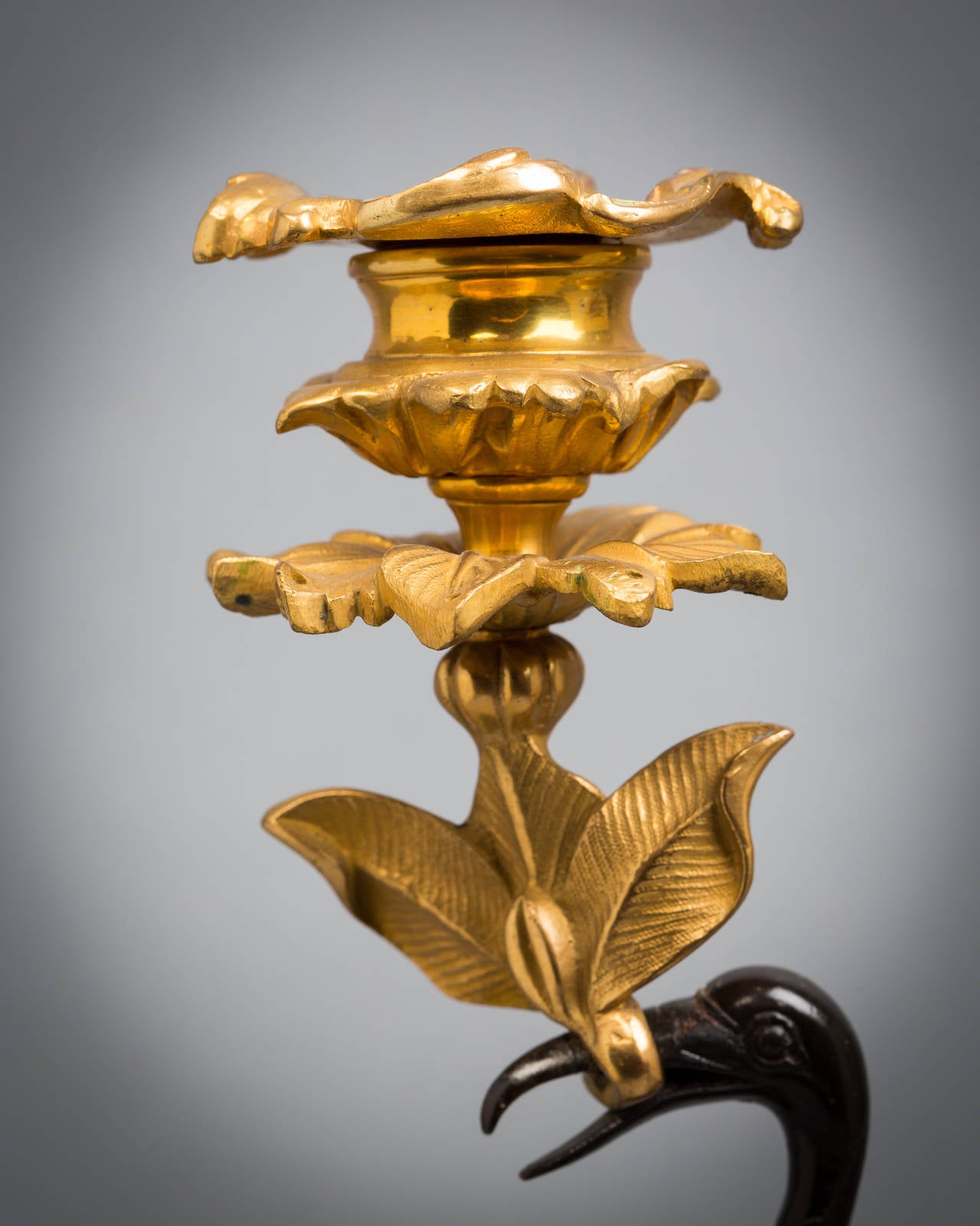 Pair of gilt and patinated bronze candlesticks, French, circa 1875.
