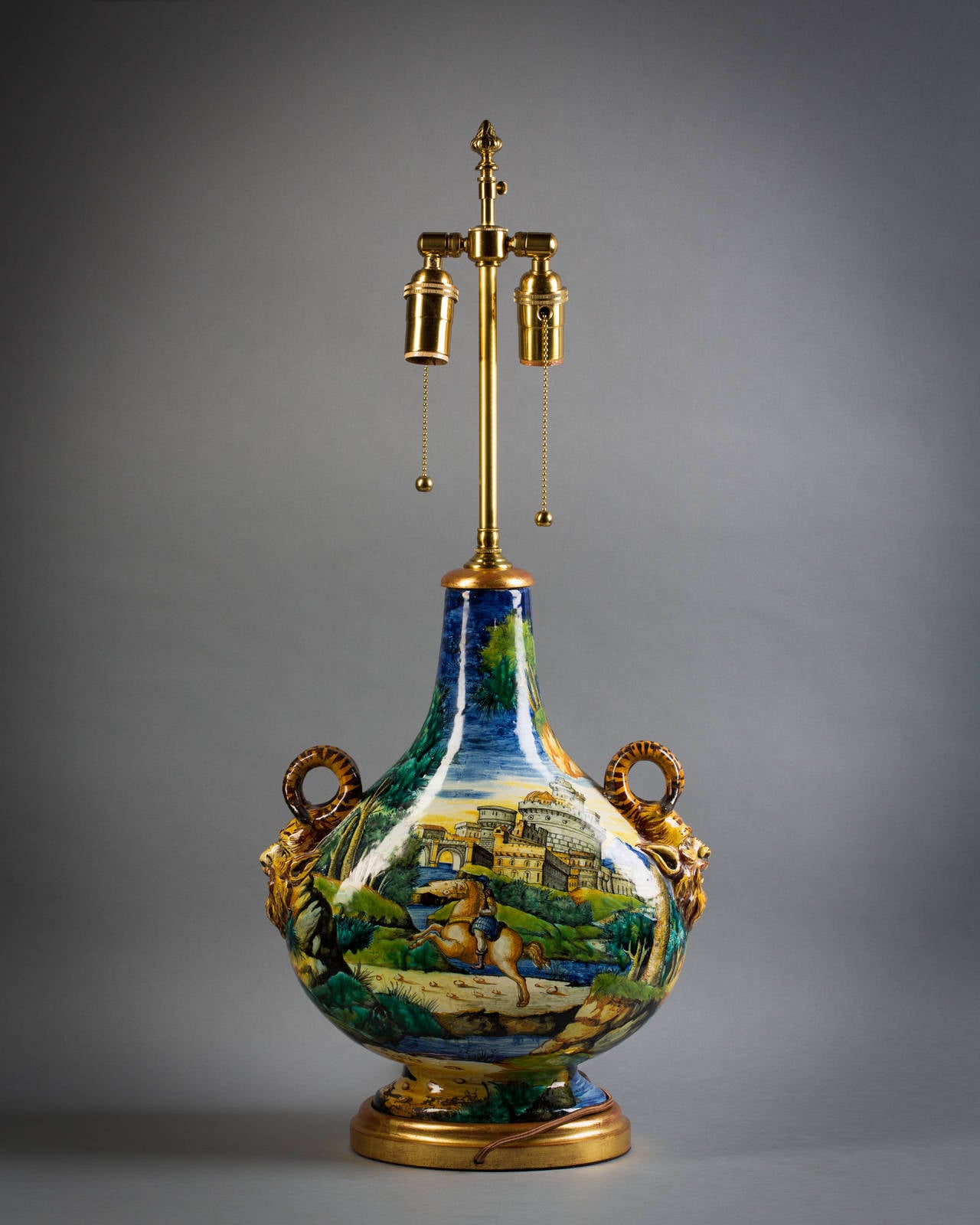 Italian Majolica vase mounted as lamp, Cantagalli, circa 1900.