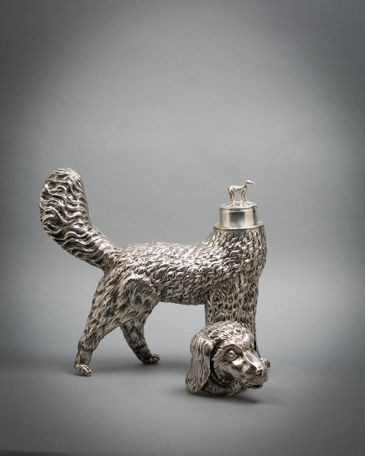 English Large German Silver Cannister in the Form of a Poodle For Sale