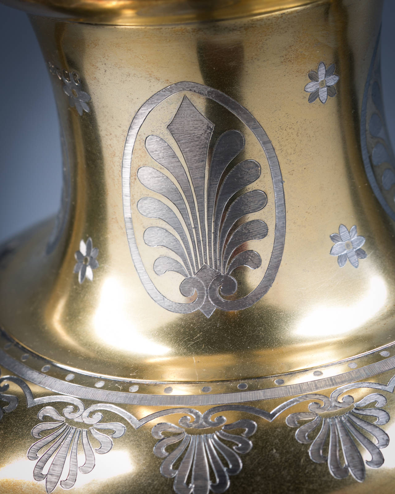 English Silver Gilt and Engraved Amphora-Form Vase In Good Condition For Sale In New York, NY