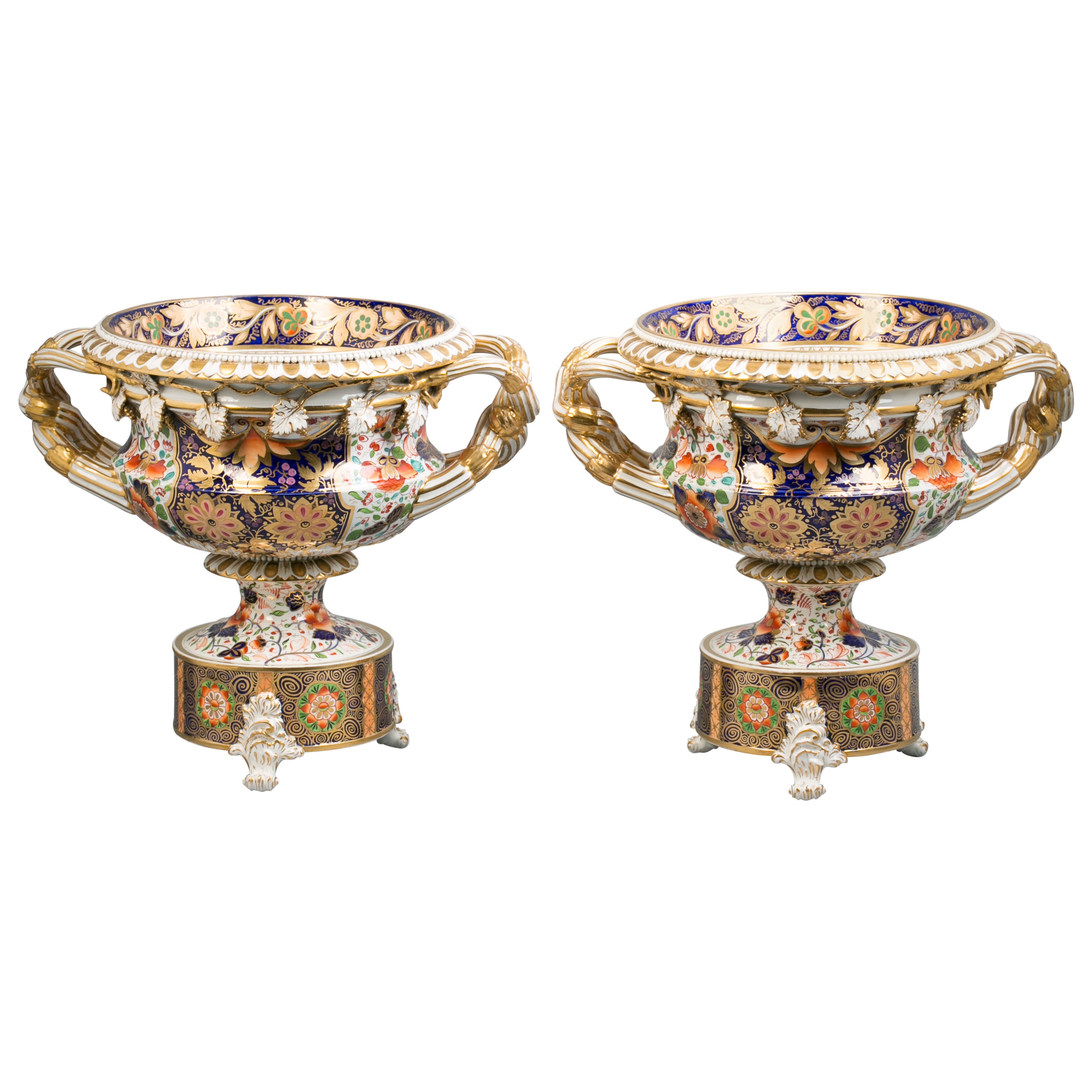 Pair of Derby Imari Warwick Vases, circa 1820