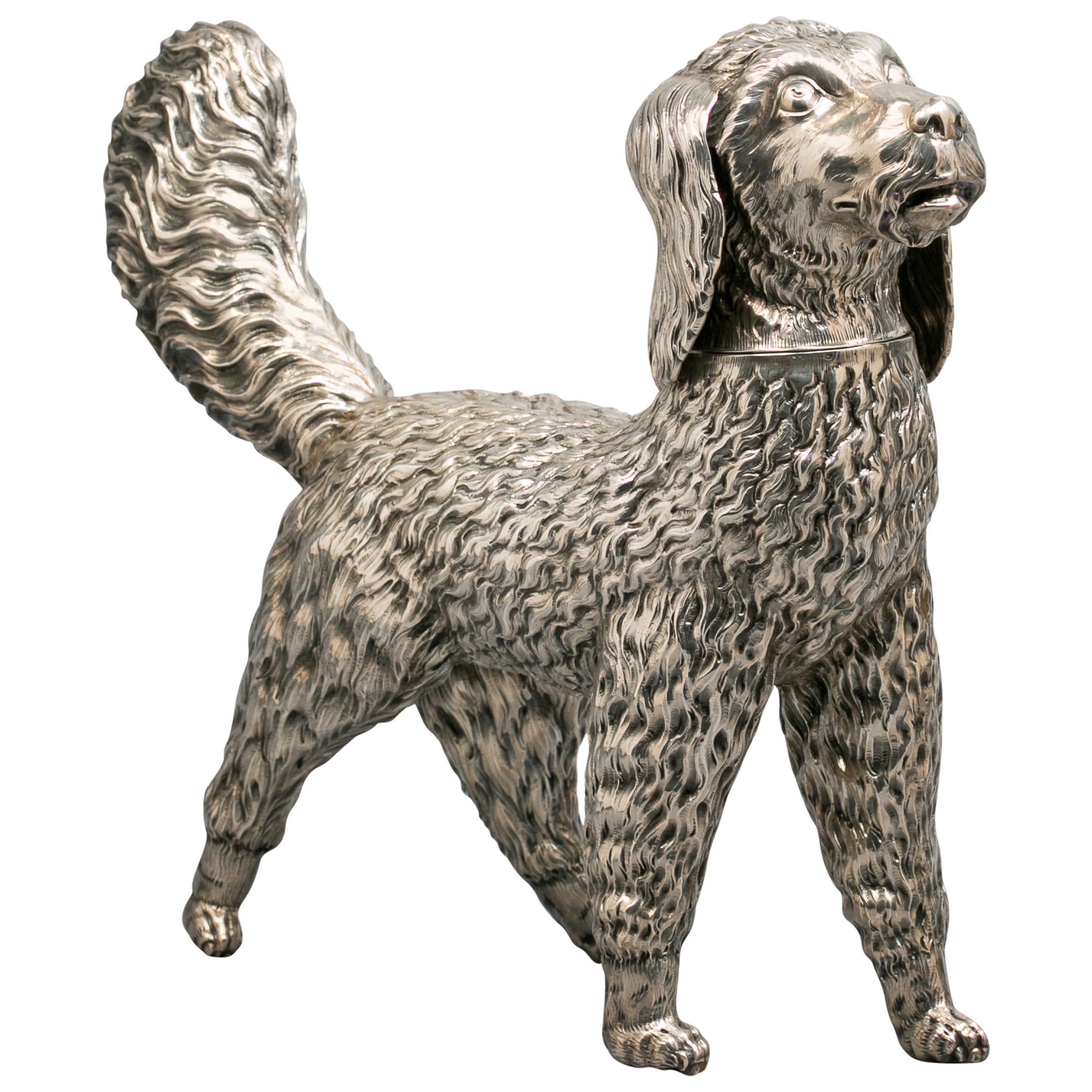 Large German Silver Cannister in the Form of a Poodle For Sale