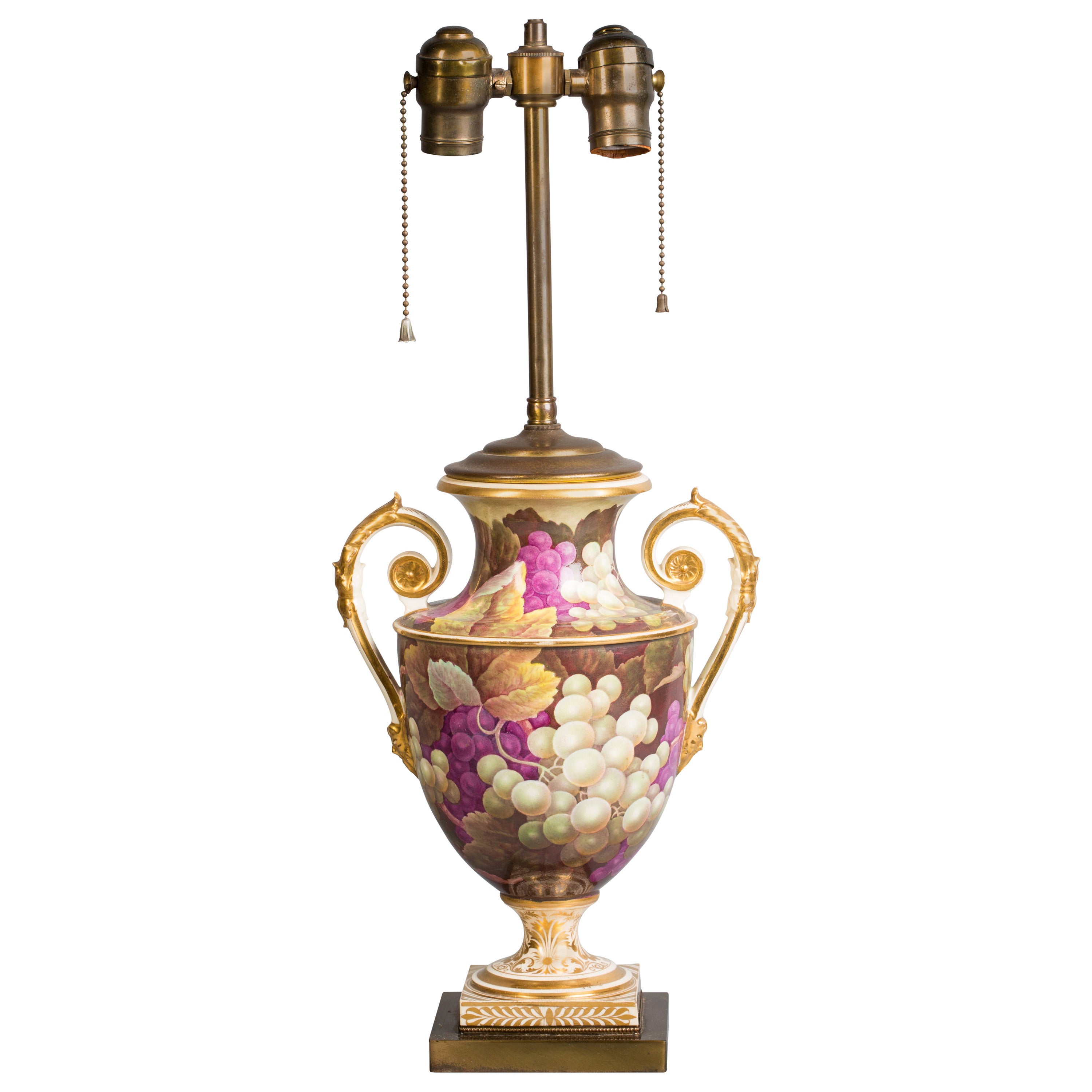 English Porcelain Vase Mounted as Lamp, Derby, circa 1826 For Sale