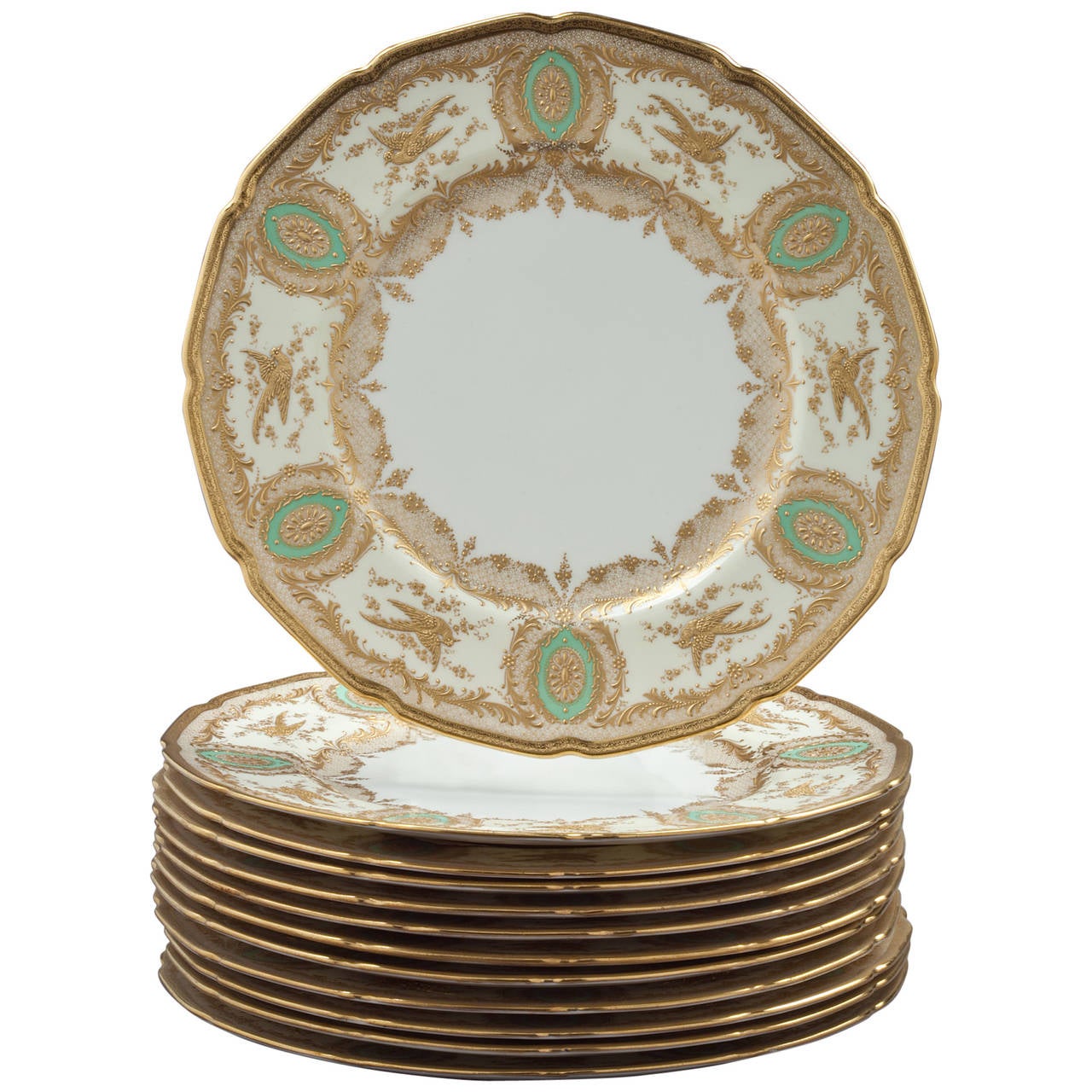 Set of 12 English Porcelain Dinner Plates, Royal Doulton, circa 1900