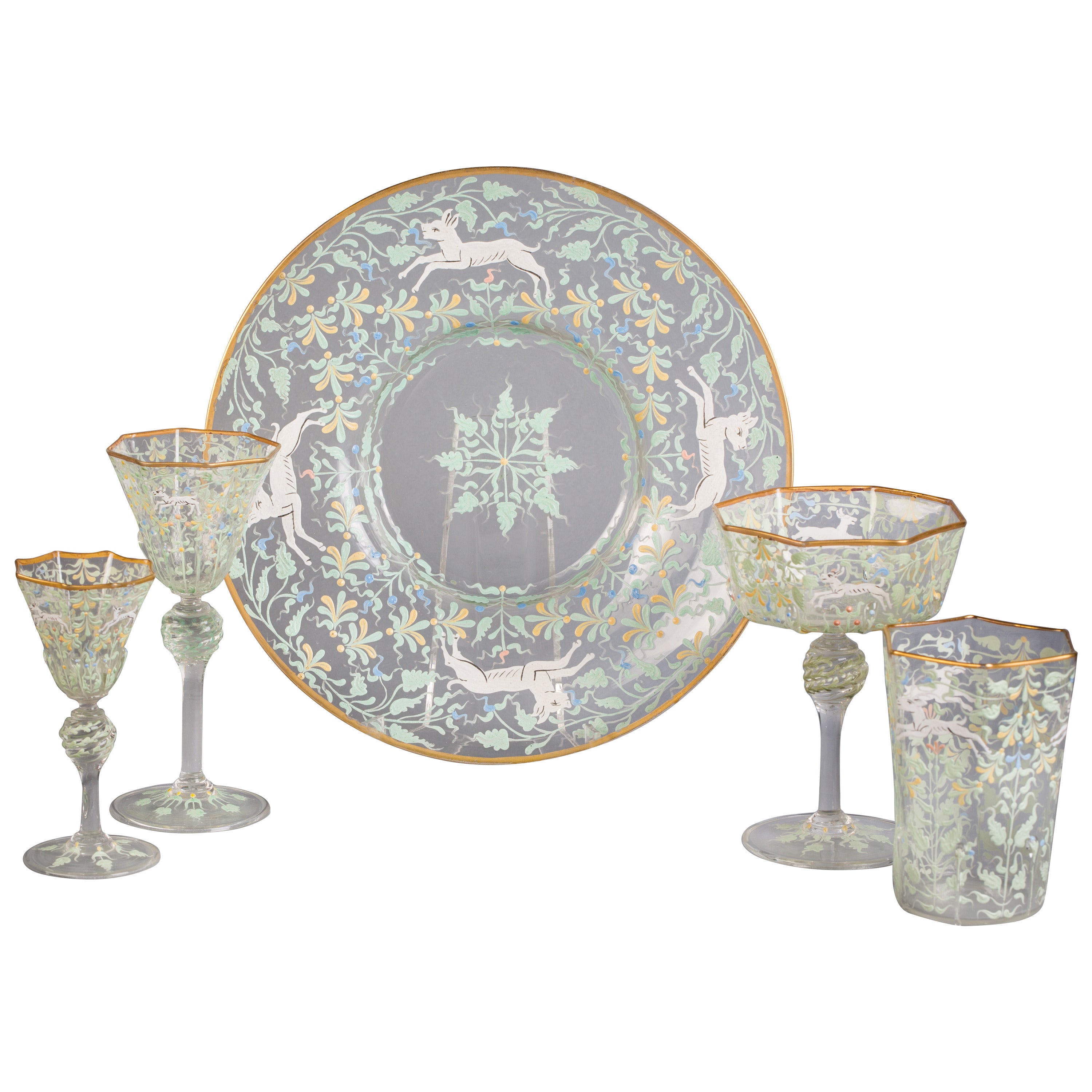 Enamel Glass Table Service, Early 20th Century