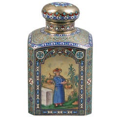 Russian Engraved Silver and Enamel Tea Canister, 1884 1