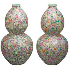 Pair of Chinese Double-Gourd Mille-Fleur Vases, 20th Century 9