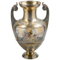 English Silver Gilt and Engraved Greek-Form Vase