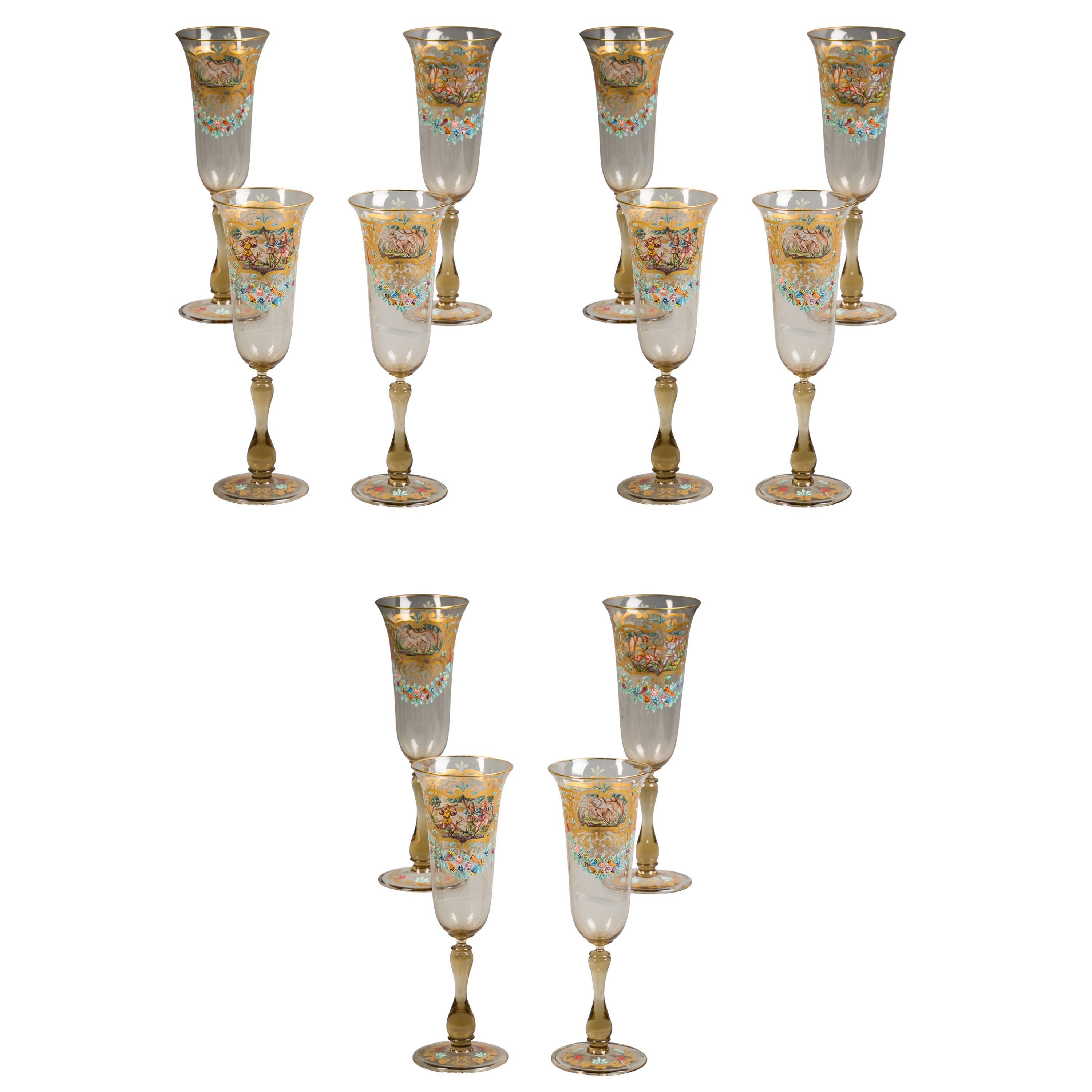 Magnificent Set of Antique Moser Goblets with Beautiful Gilding, circa