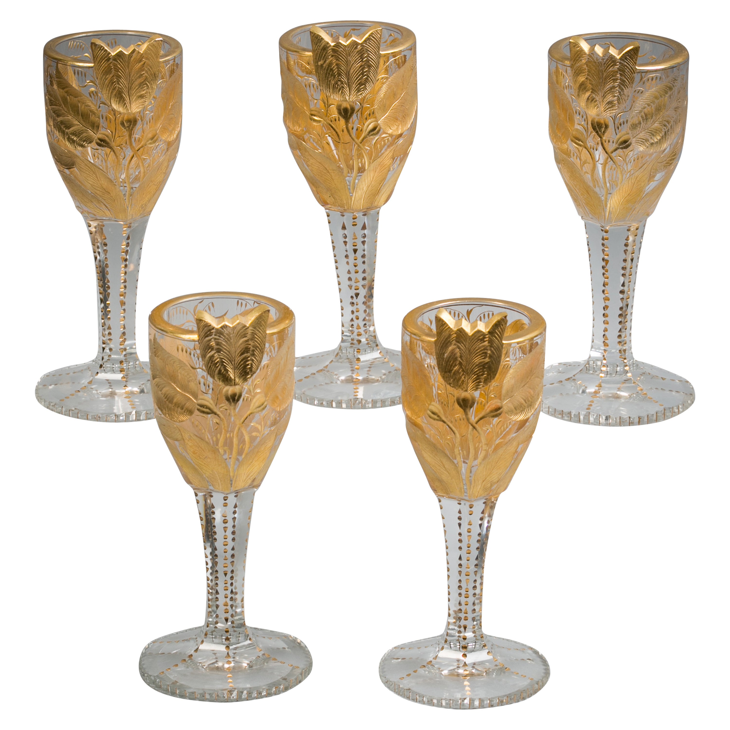 Set of Six French Cut and Engraved Glasses, circa 1900