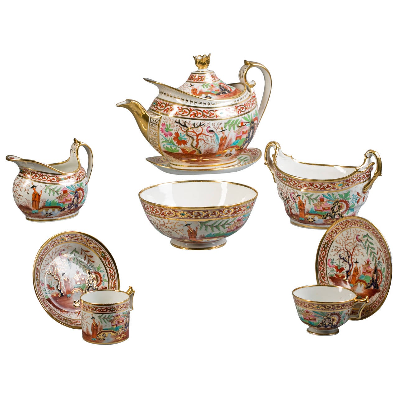 English Flight Barr and Barr Porcelain Tea Set, circa 1820 For Sale at