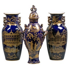 Antique Three-Piece English Porcelain Assembled Garniture, Staffordshire, circa 1820