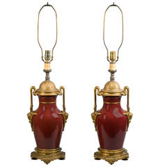Pair of Gilt Bronze Mounted Sang De Boeuf Lamps, circa 1860 2