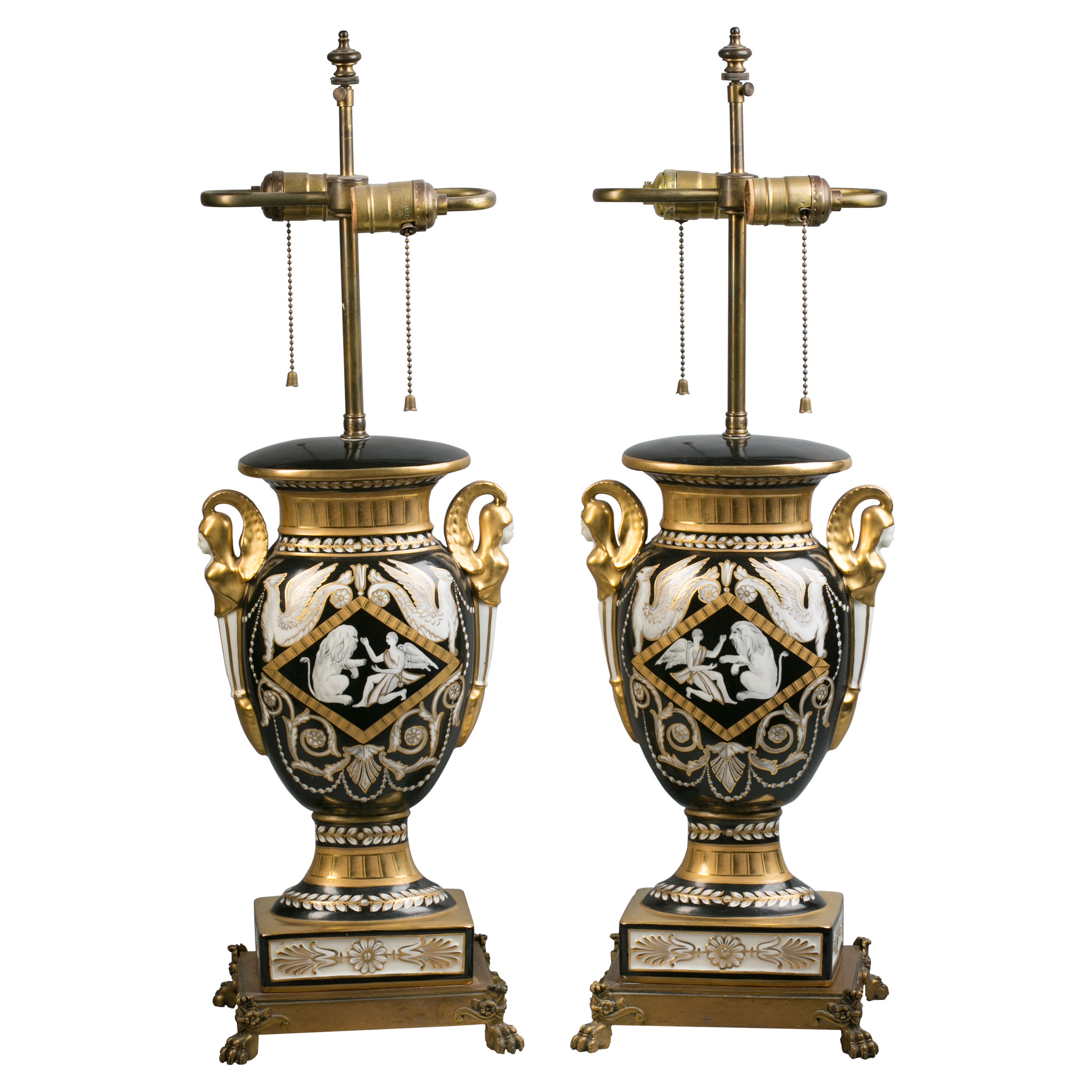 Pair of French Porcelain Vases Mounted as Lamps, circa 1910