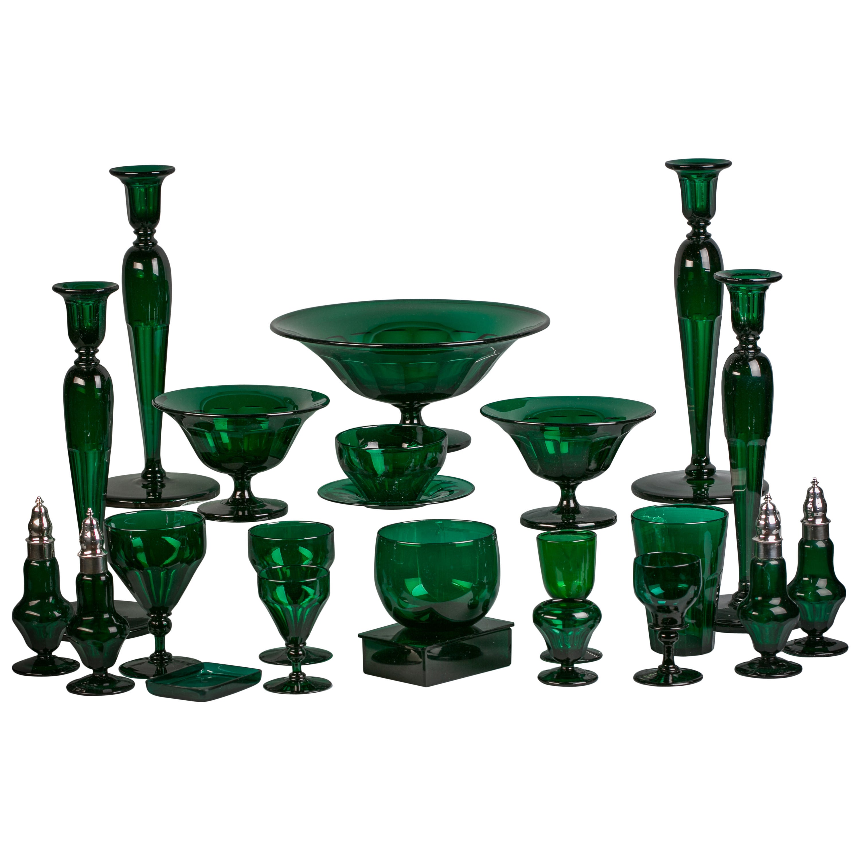 Large English Emerald Green Glass Service, circa 1880