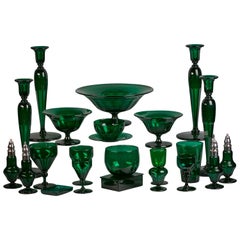 Large English Emerald Green Glass Service, circa 1880