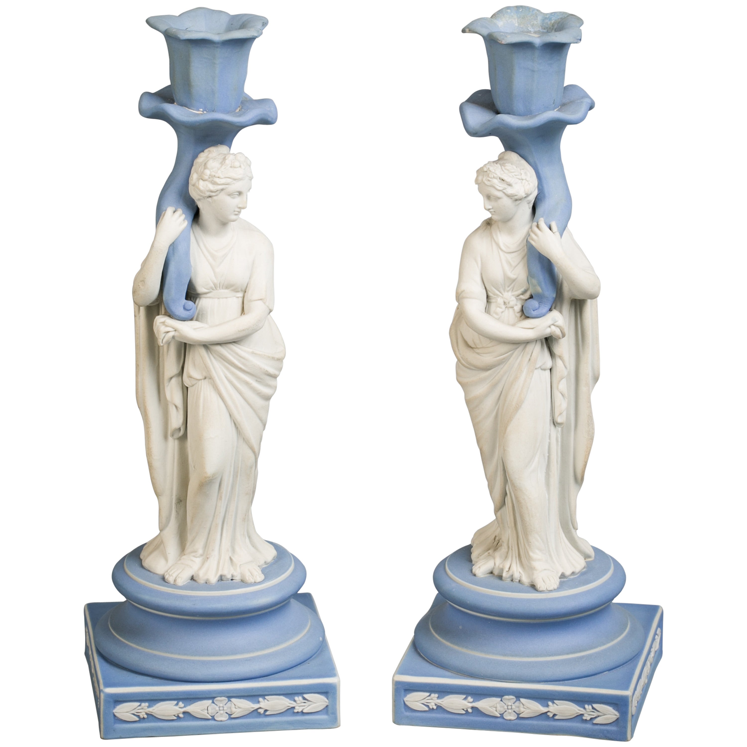 Pair of Wedgwood Figural Candlesticks of Pomona and Ceres, 19th Century For Sale
