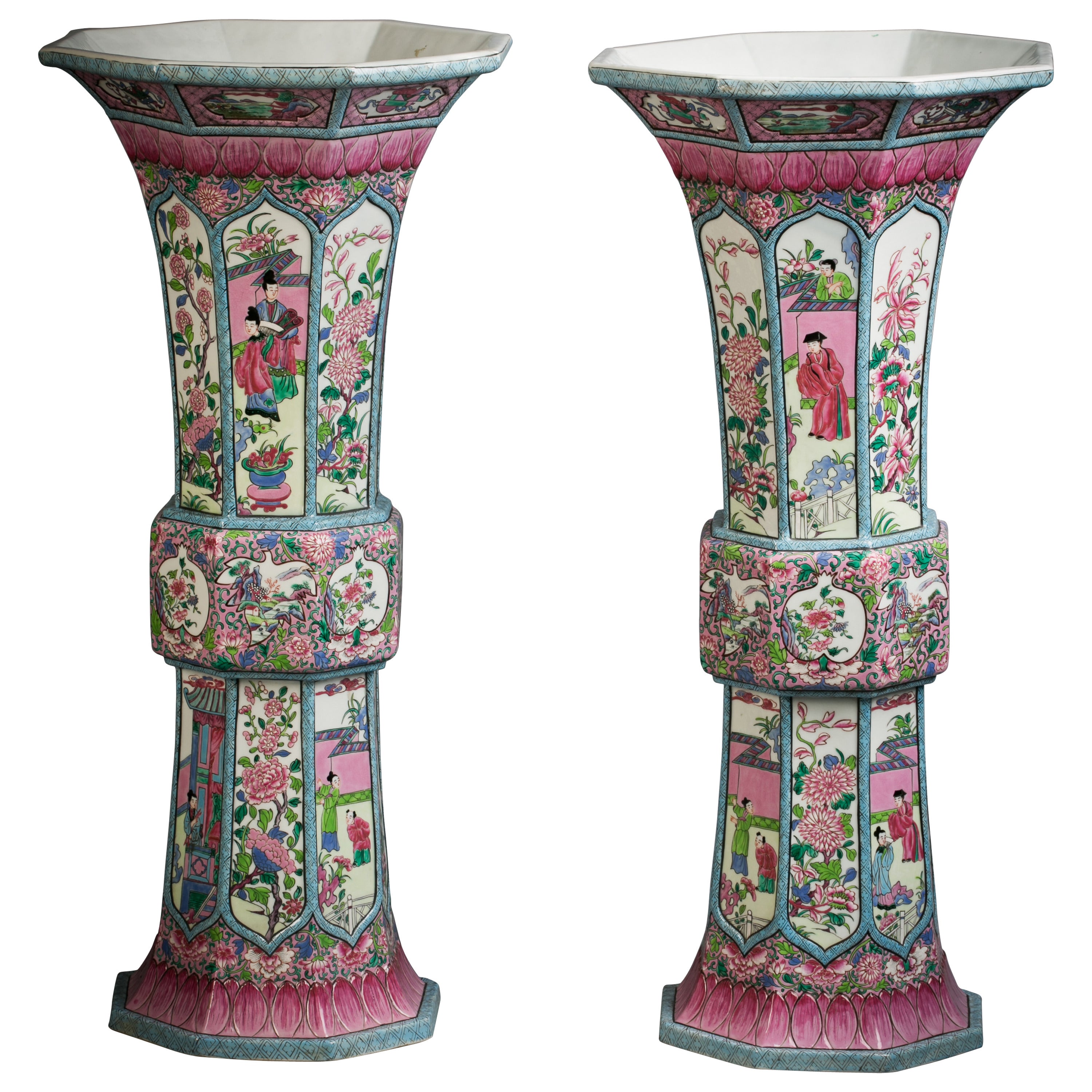 Pair of Famille Rose Vases, French, circa 1880 For Sale