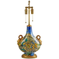Italian Majolica Vase Mounted as Lamp, Cantagalli, circa 1900
