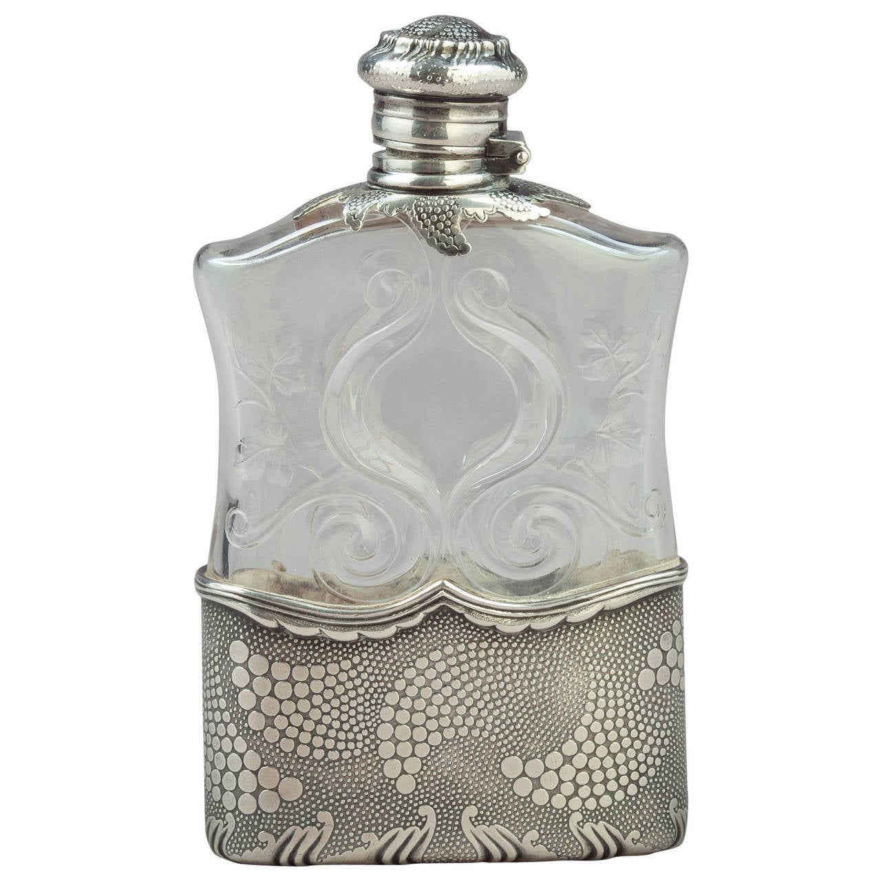 Sterling Silver and Crystal Flask, Tiffany and Co., 1893 For Sale