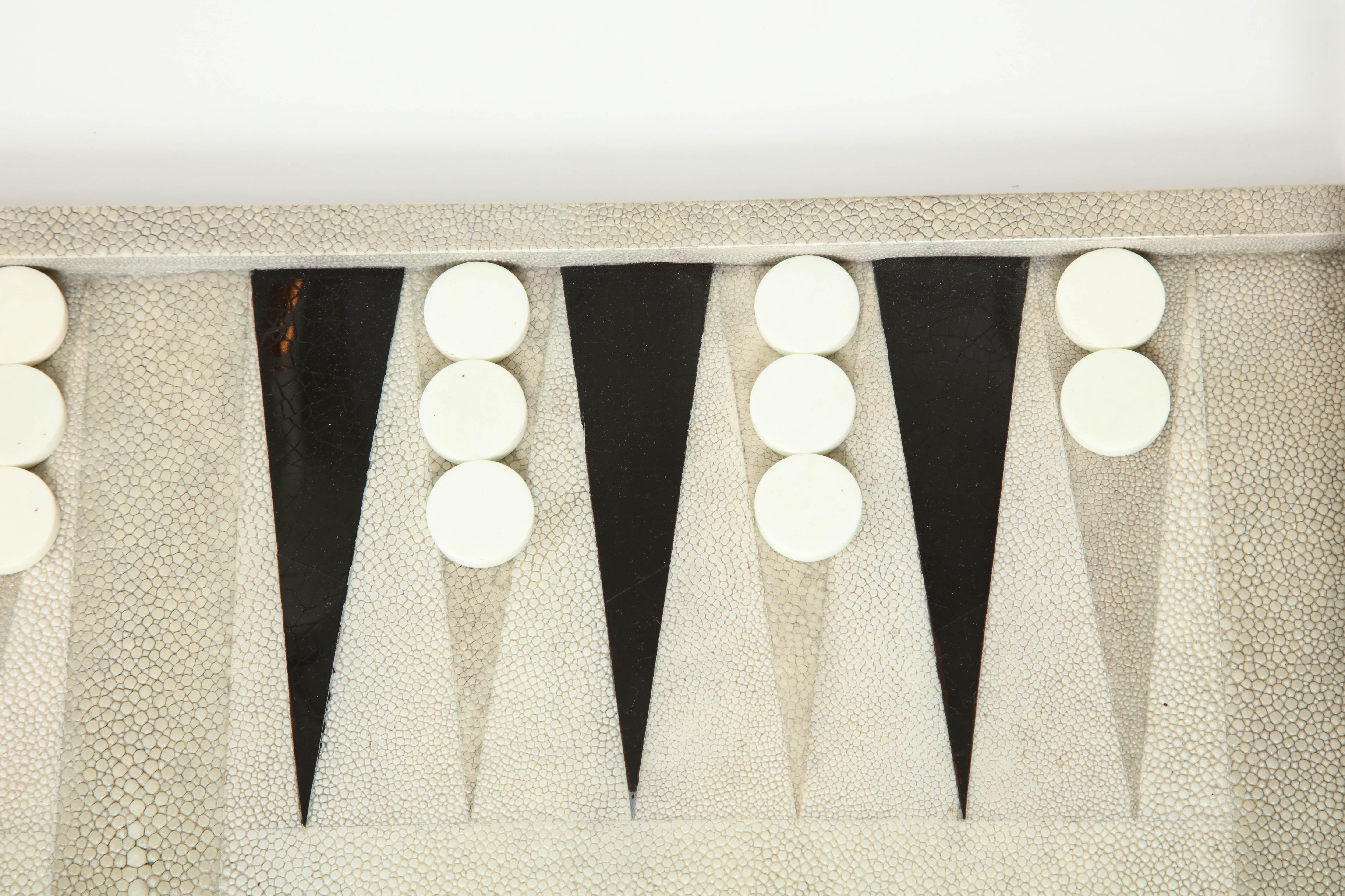 Contemporary Shagreen Backgammon Game with Black Sea Shell Details