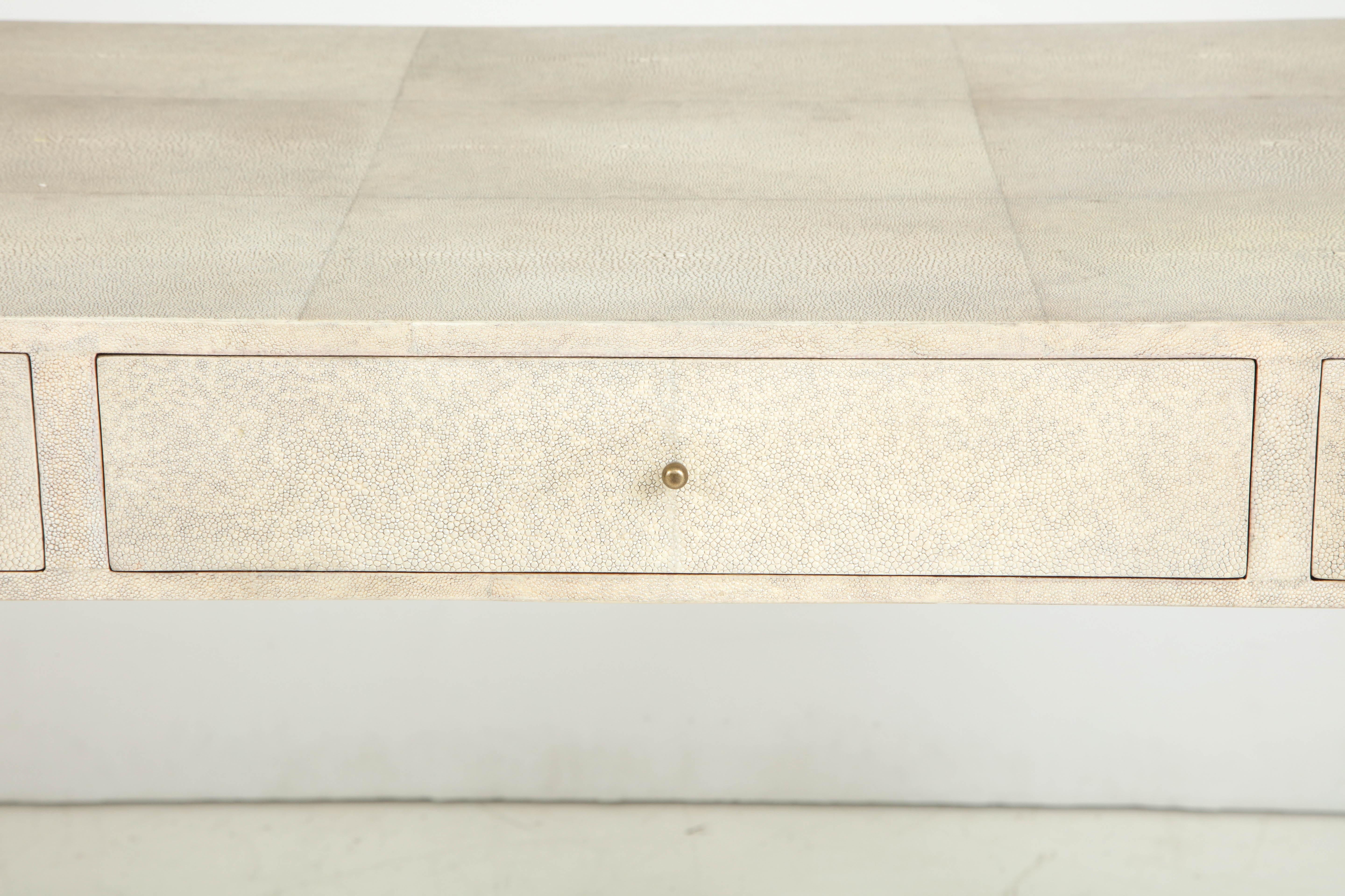 Desk, Shagreen with Brass and Palm Wood Details, Three Drawers, Contemporary For Sale 1