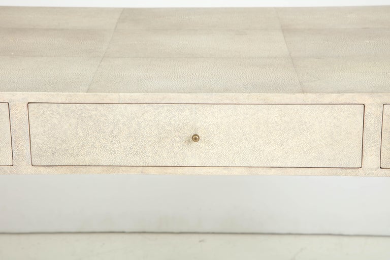 Contemporary Desk, Shagreen with Brass and Palm Wood Details, Three Drawers, in Stock For Sale