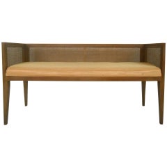 Midcentury Window Bench with Cane Back