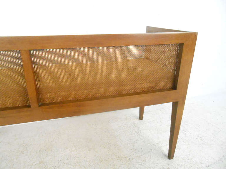 Midcentury Window Bench with Cane Back In Good Condition In Brooklyn, NY
