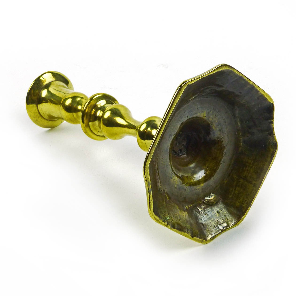 Single English Queen Anne Brass Candlestick, circa 1740